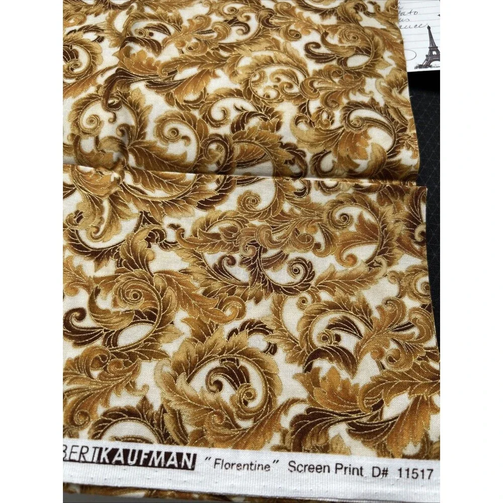 Peggy Toole Robert Kaufman Cotton Quilting Fabric Florentine Gold Scroll